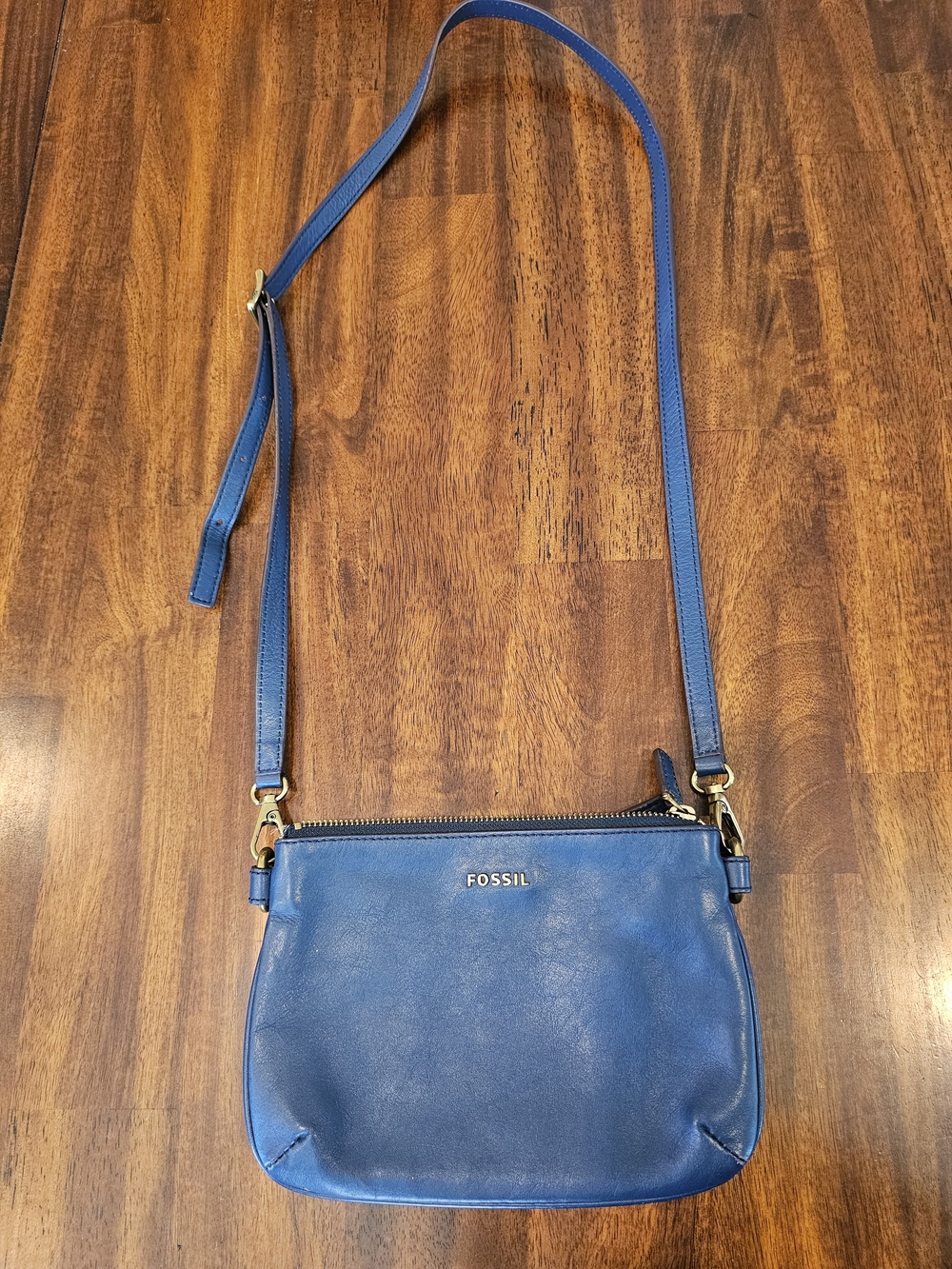Fossil Leather Triple-Zip Wallet Crossbody Bag - Slate Blue